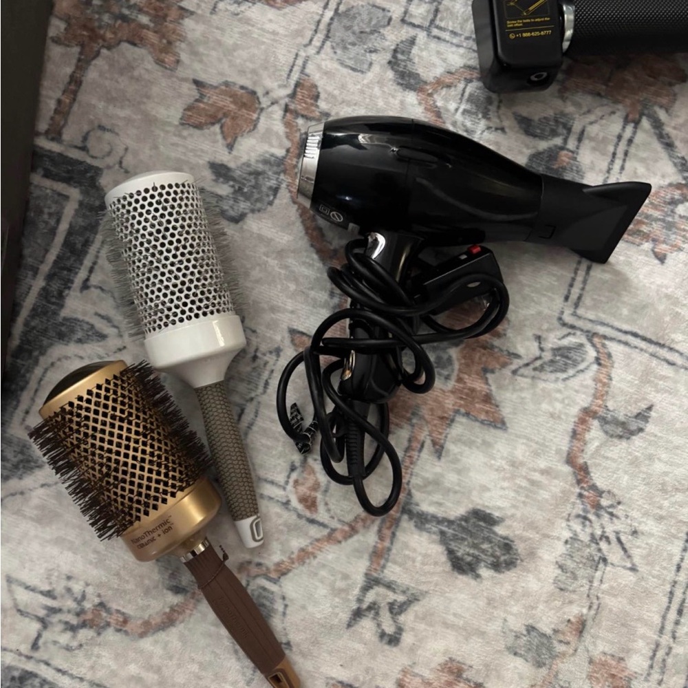 Black Hair Dryer with Two Round Styling Brushes
